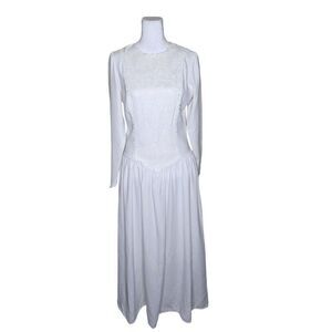 Vintage 80d California Dynasty High Neck Drop Waist Wedding Dress Womens Size XS